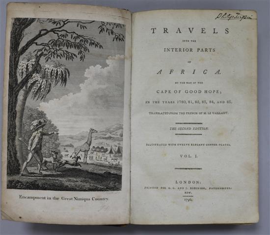 Levaillant, Francois - Travels into the Interior Parts of Africa, 2nd edition, 2 vols, 8vo, speckled calf, 12 plates,